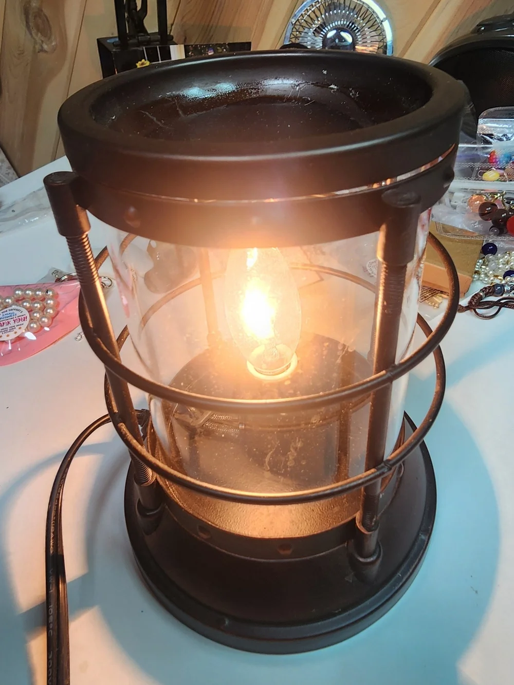 Black Metal Table Lantern Accent Lamp - Home Accents
